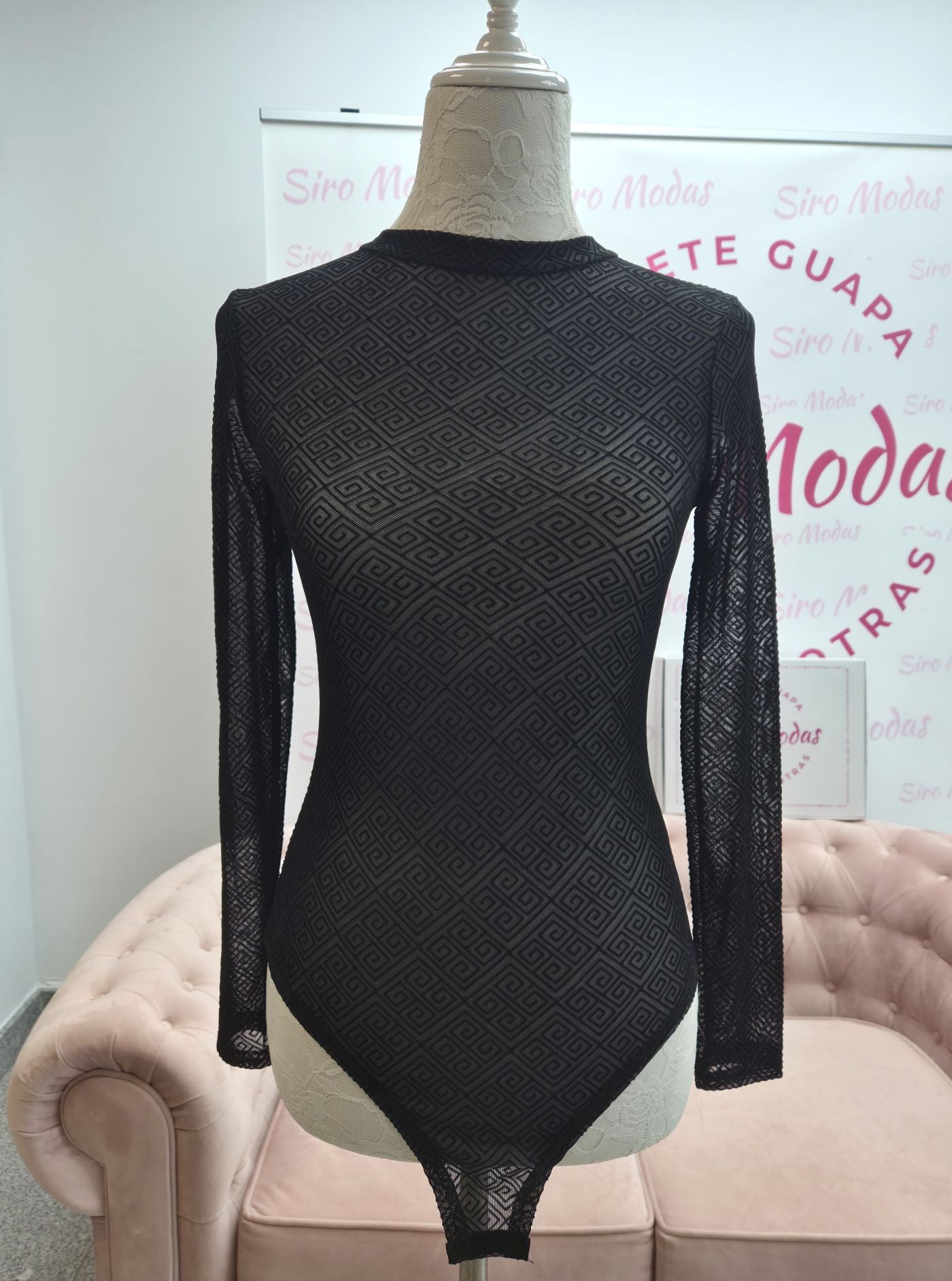 Body con Estampado Geométrico Semitransparente en Negro y Marrón