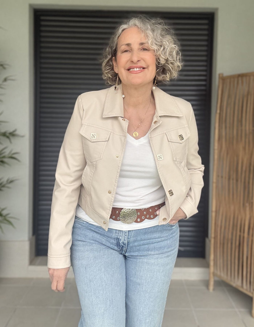 Giacca in similpelle beige