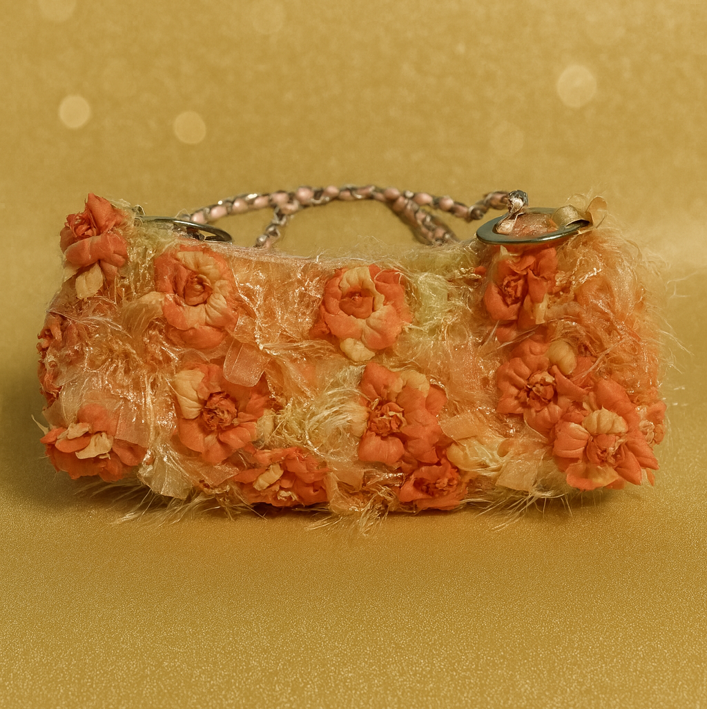 Bolso de Fiesta Flores Coral con Cadena Plateada