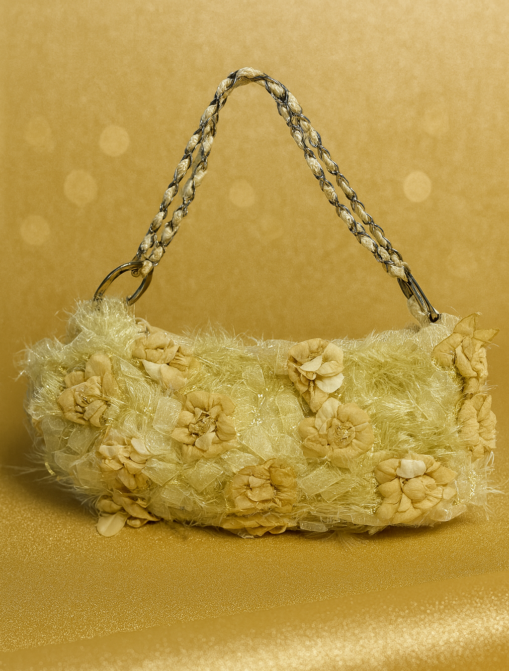 Bolso de Fiesta Flores con Asa Trenzada