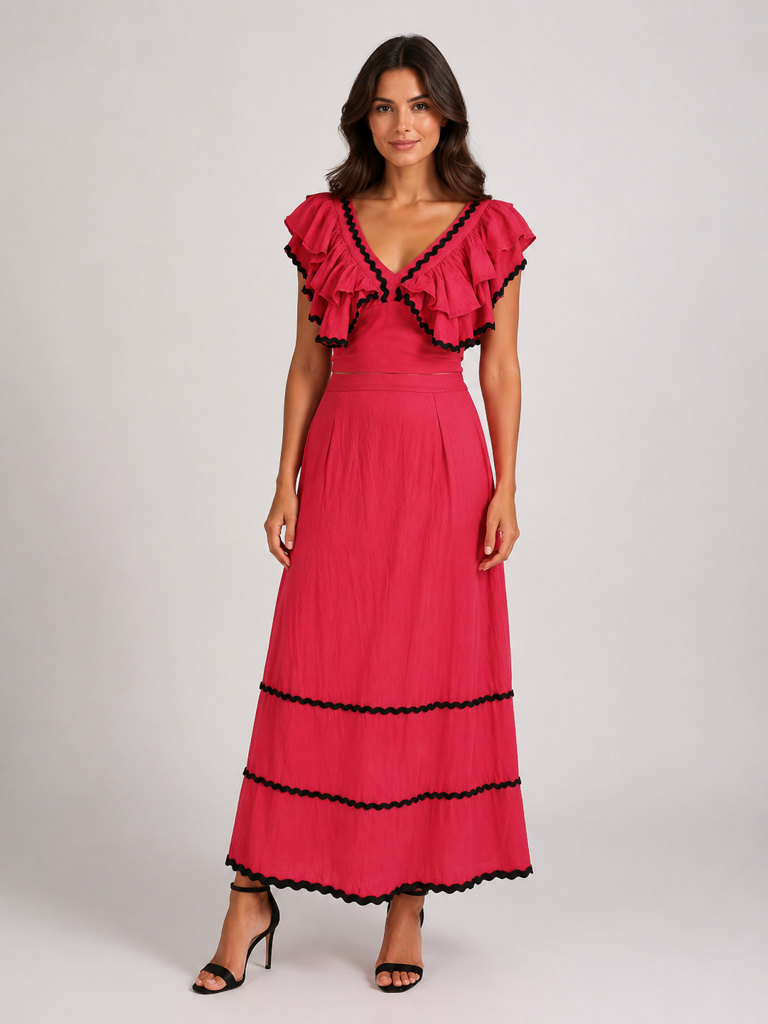 Conjunto Falda y Blusa Rojo Tostado