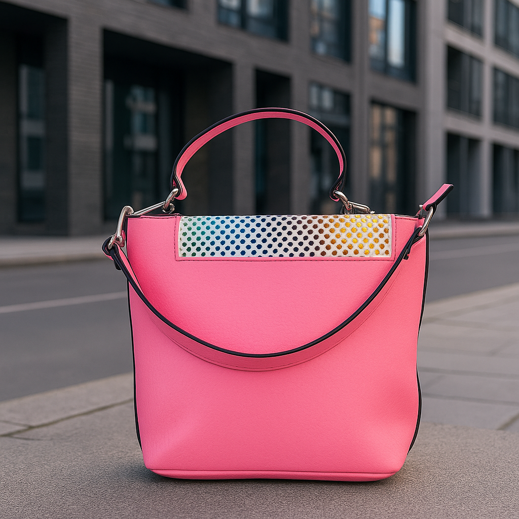 Bolso Rosa con Detalle Multicolor de Mano y Bandolera