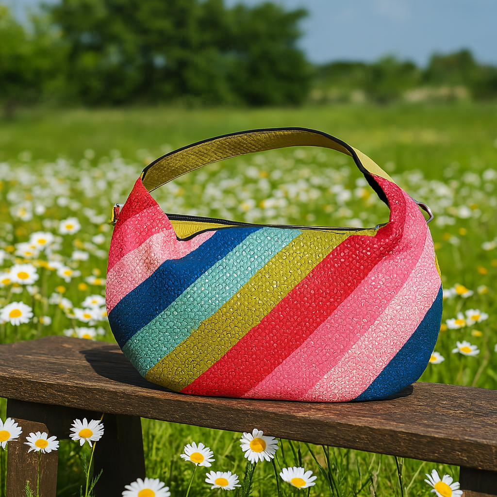 Bolso de Rayas Multicolor con Doble Asa — Hombro y Bandolera