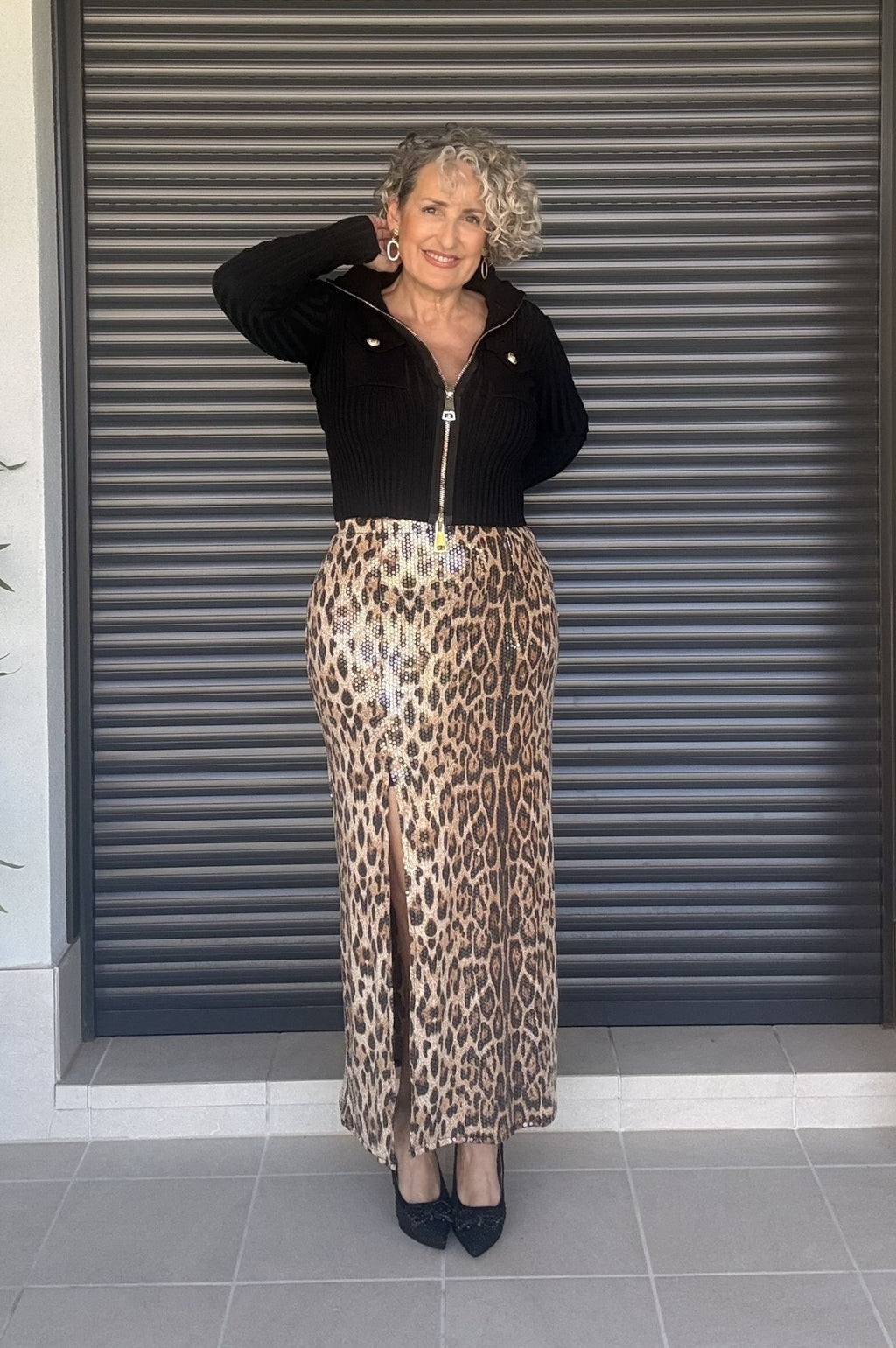 Falda Midi Animal Print con Raja Lateral