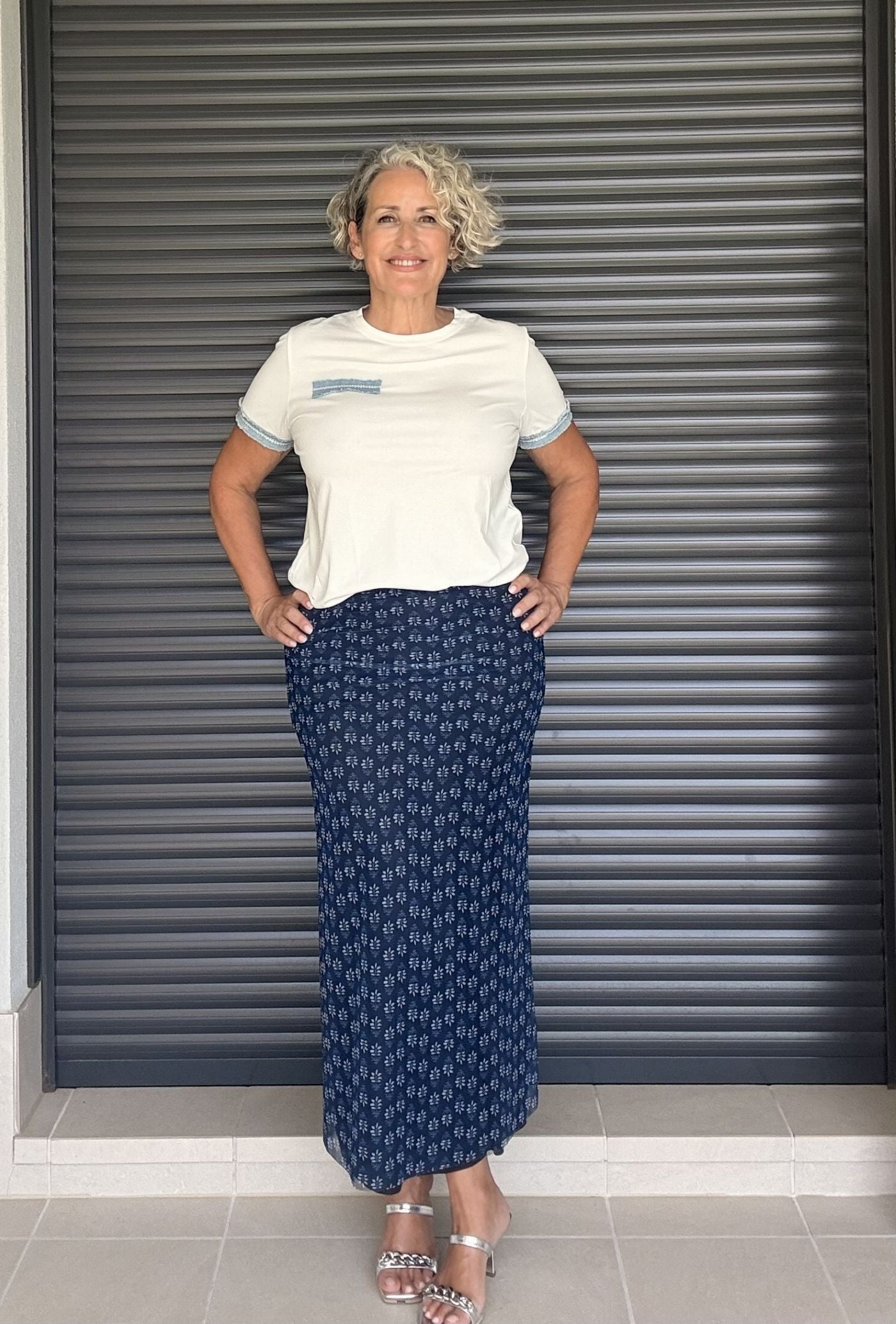 Falda de Tul Estampada Azul - Siro Modas