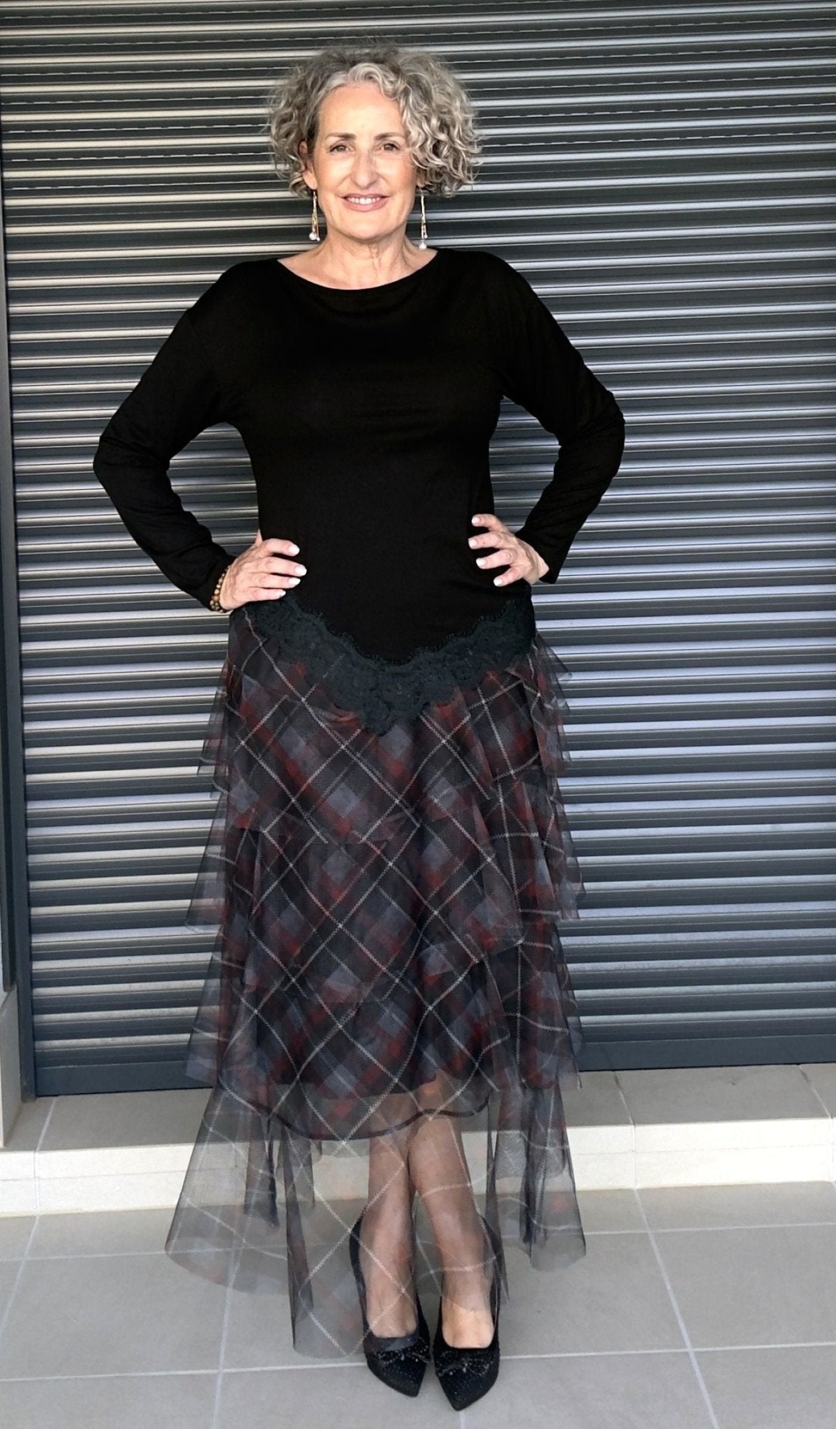 Falda de Tul de Cuadros Verde - Siro Modas