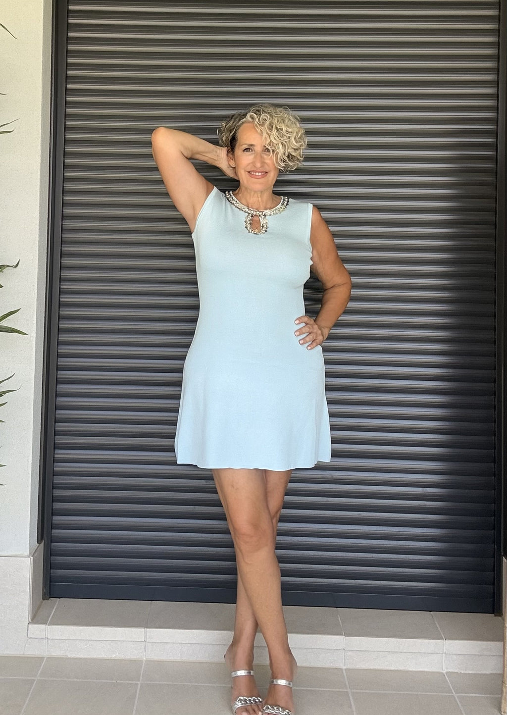 Vestido Celeste Grace Pedrería