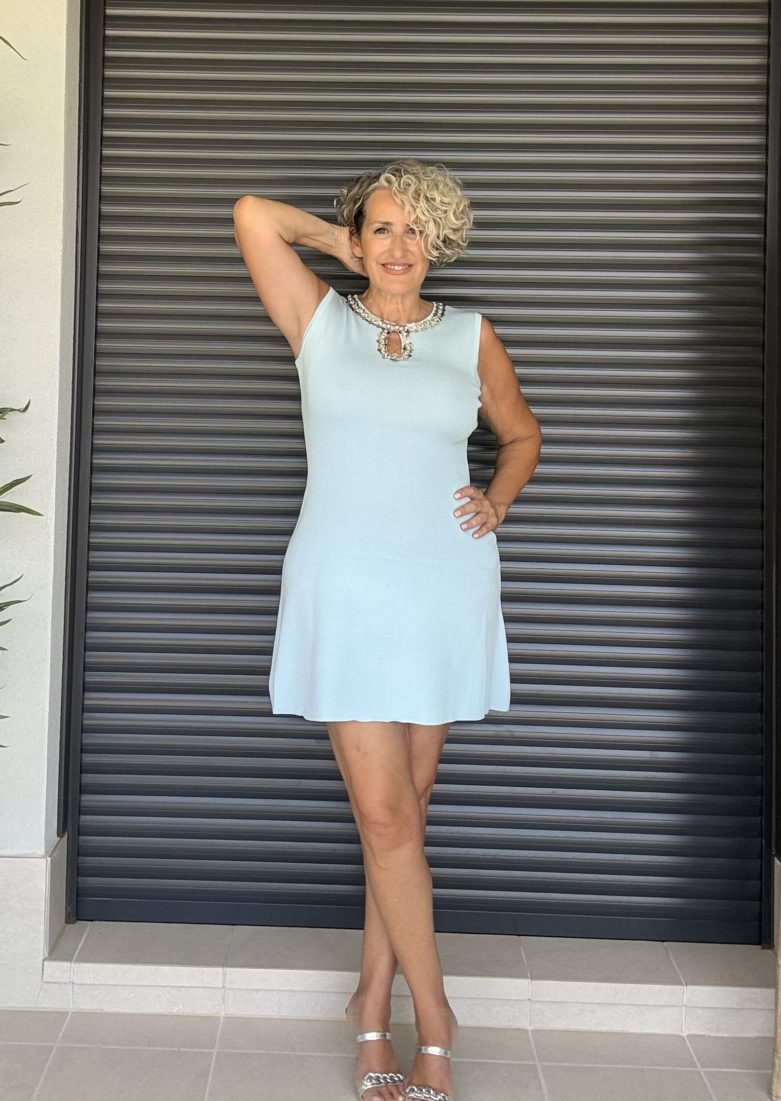 Vestido Celeste Grace Pedrería