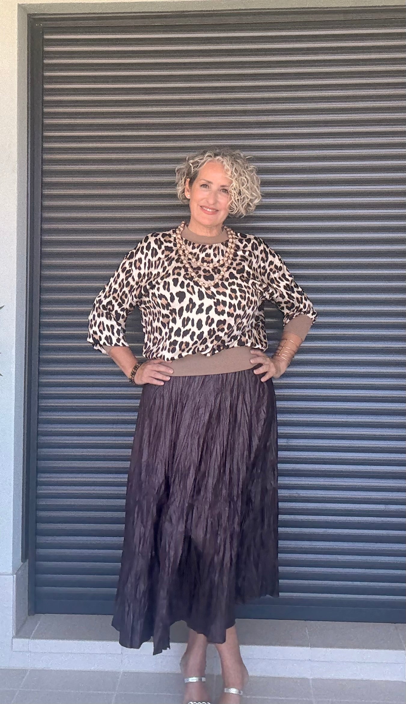 Sudadera de Raso con Estampado Animal Print y Puños Elásticos
