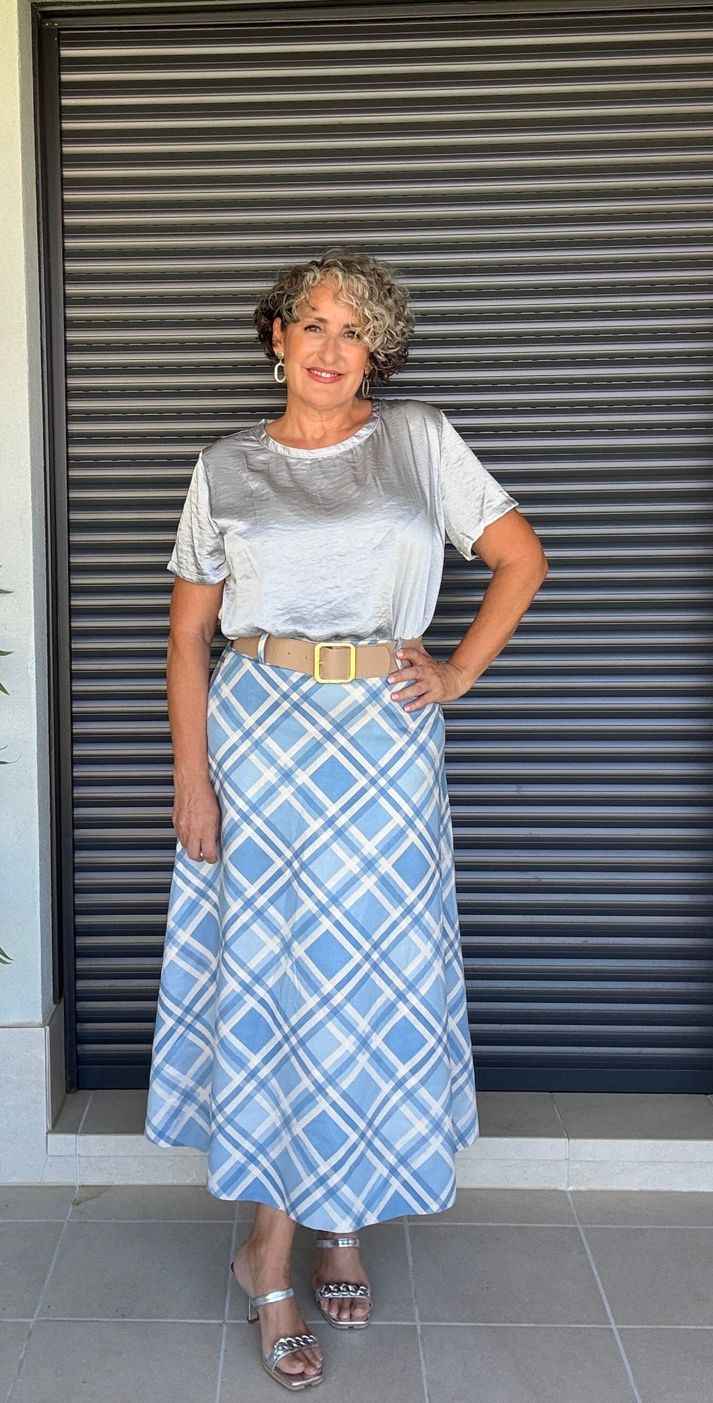 Falda Antelina Cuadros Celeste
