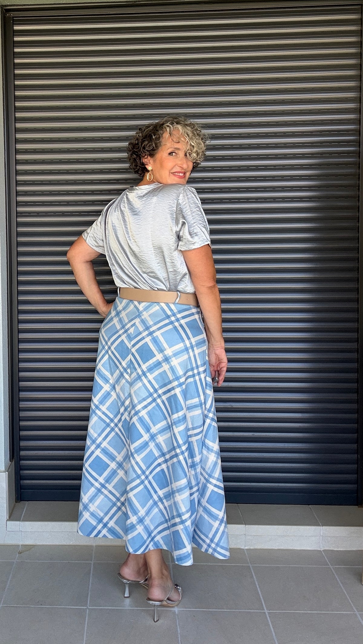 Falda Antelina Cuadros Celeste