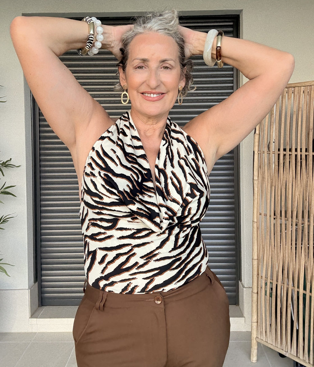 Top Halter Animal Print Blanco