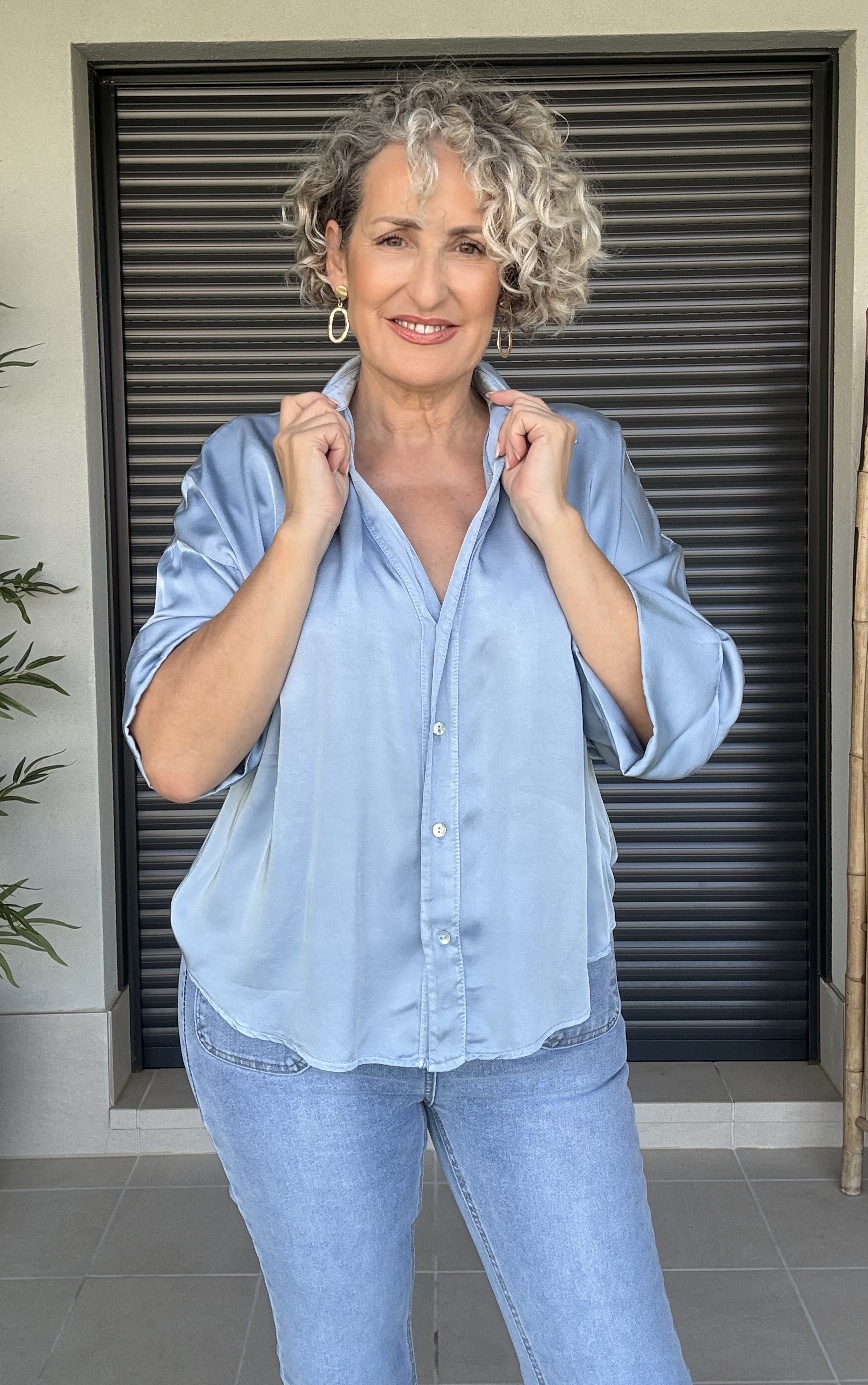 Camisa Satinada Azul