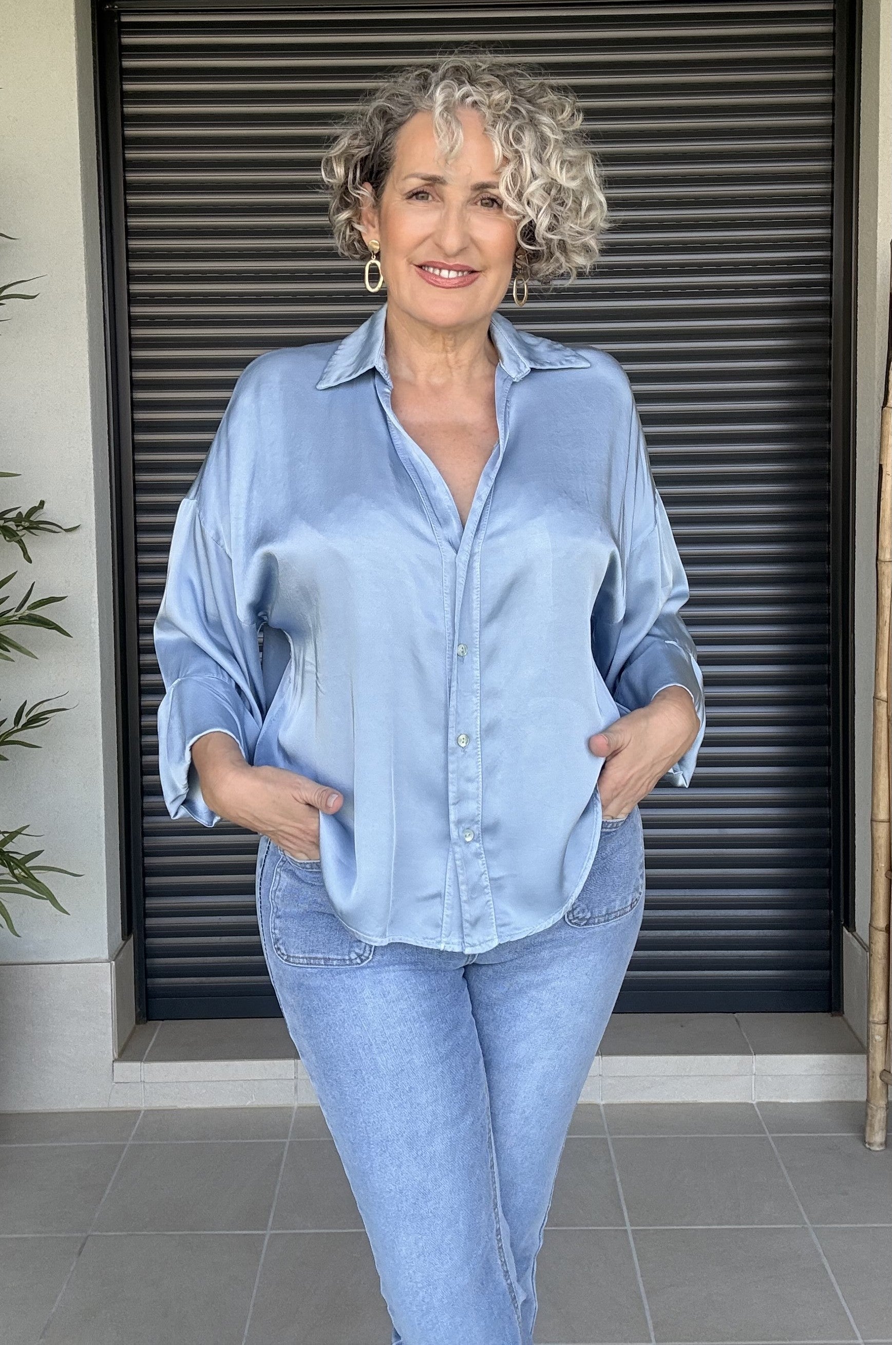Camisa Satinada Azul