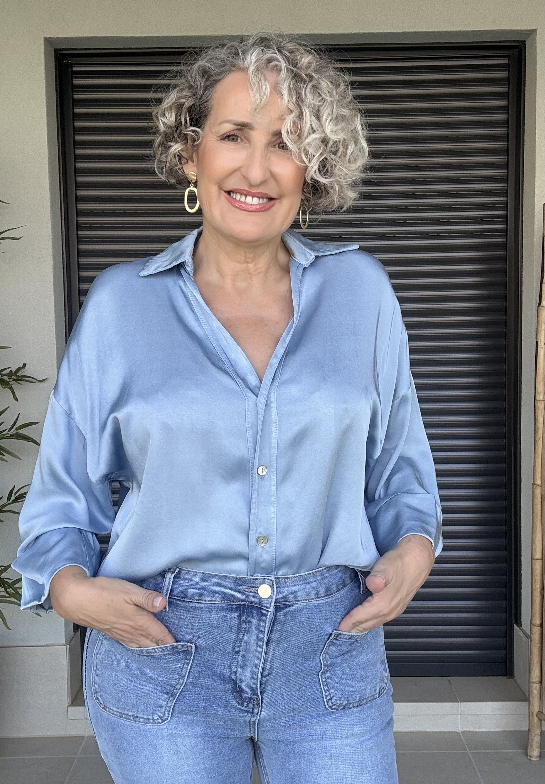 Camisa Satinada Azul