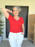 T-shirt basic rossa scollo a V