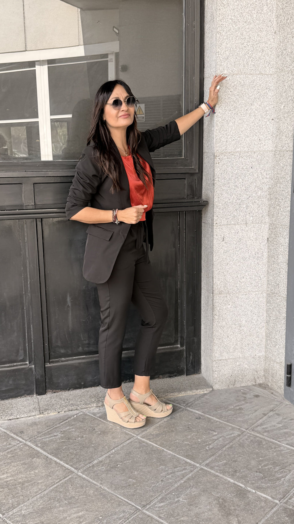 Ensemble blazer et pantalon noir taille haute