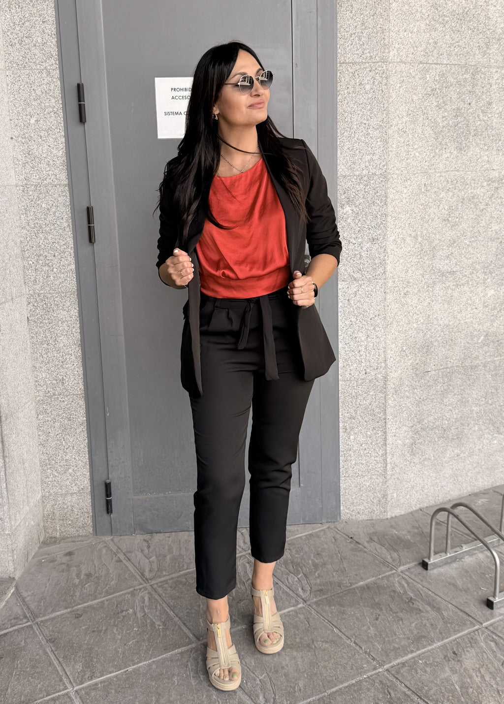 Ensemble blazer et pantalon noir taille haute