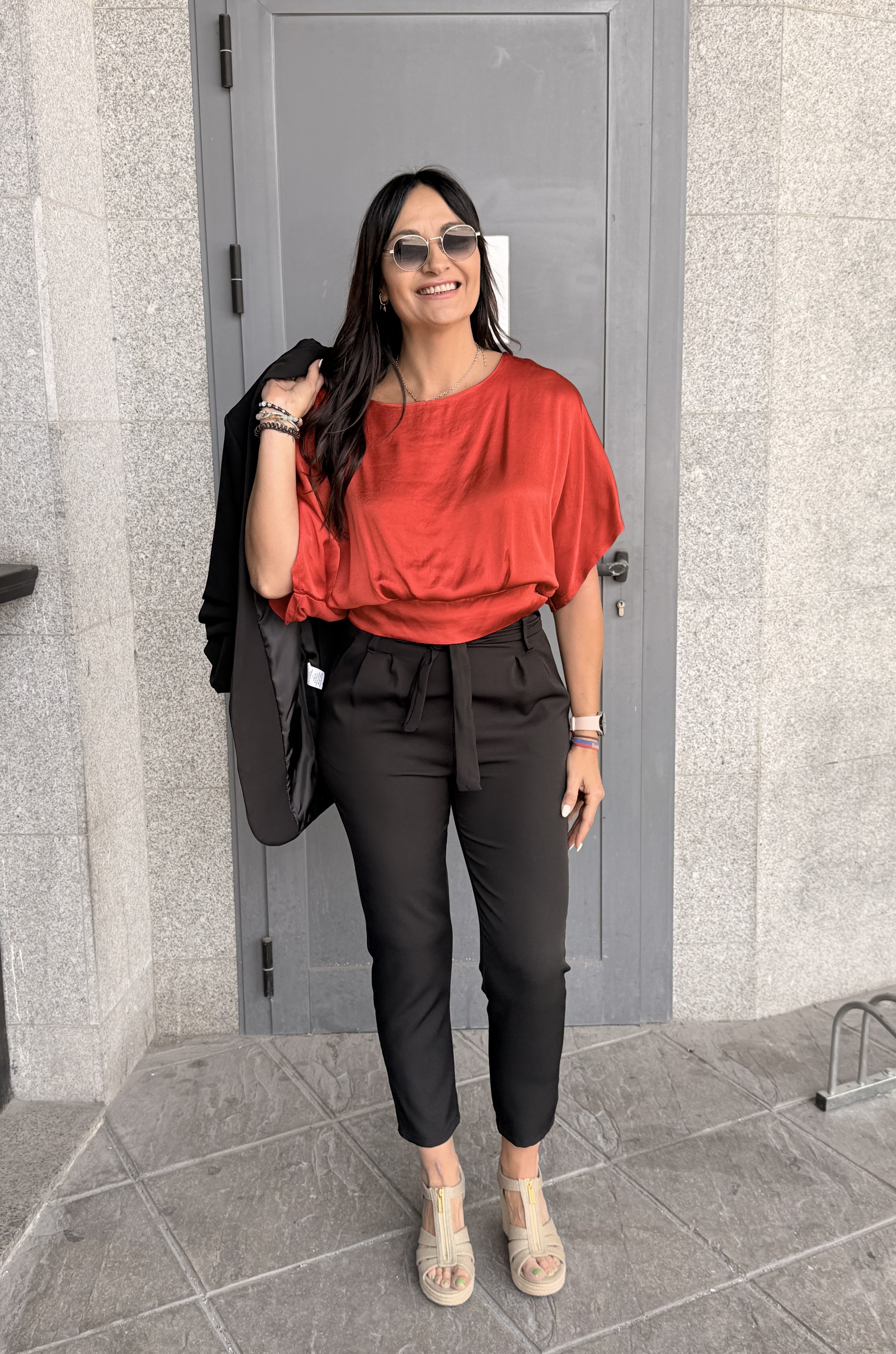 Ensemble blazer et pantalon noir taille haute