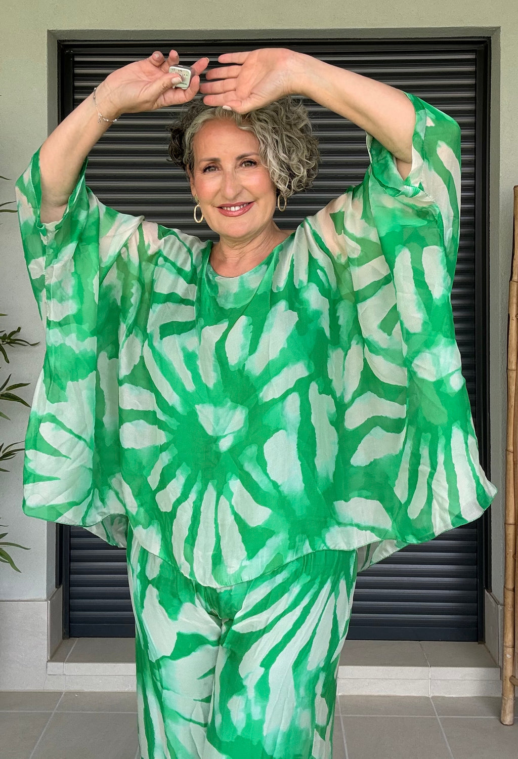 Completo Due Pezzi Verde Fantasia Pantalone e Blusone