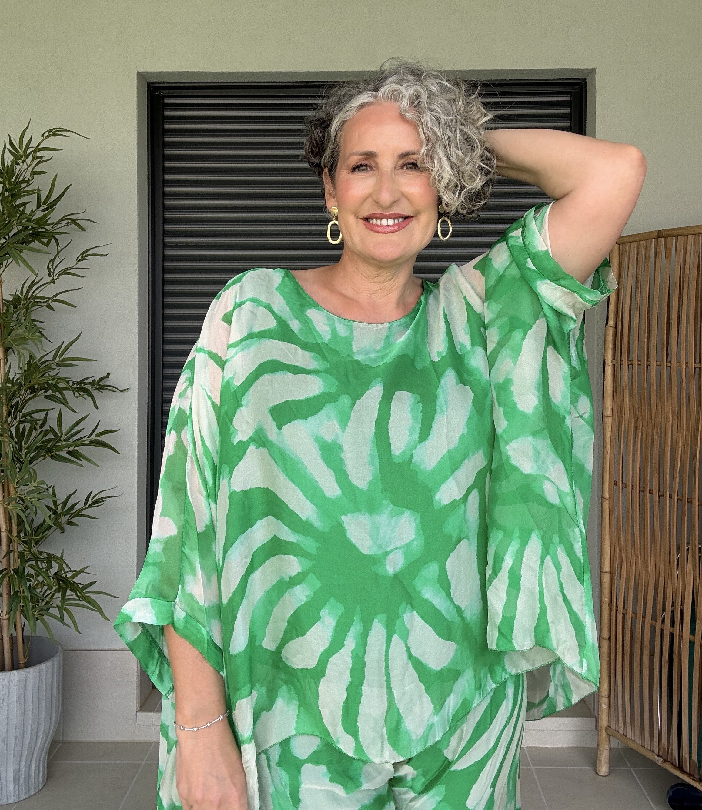Conjunto Dos Piezas Verde Estampado Pantalón y Blusón