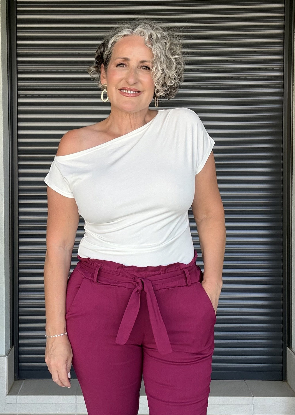 T-shirt con Scollatura alla Bardot Bianca