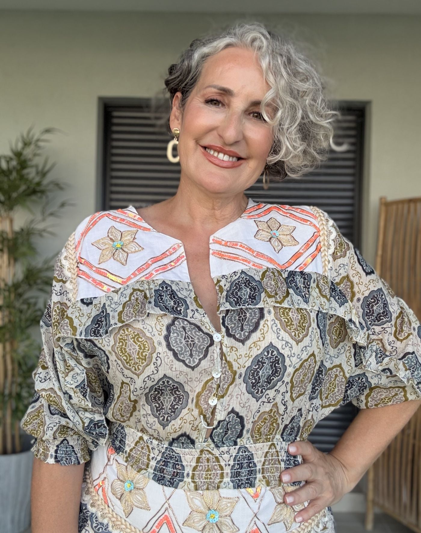 Conjunto Artesanal Siya | Blusa y Falda Larga Boho Azul y Dorado