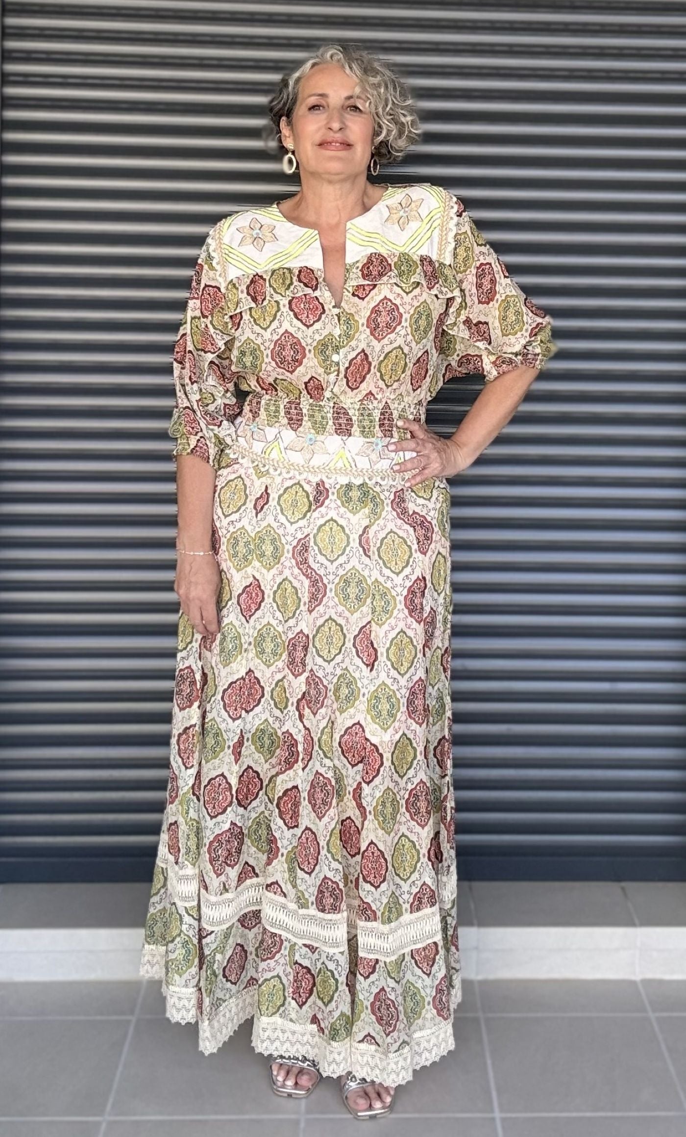 Completo Artigianale Siya | Blusa e Gonna Lunga Boho Verde e Rosso