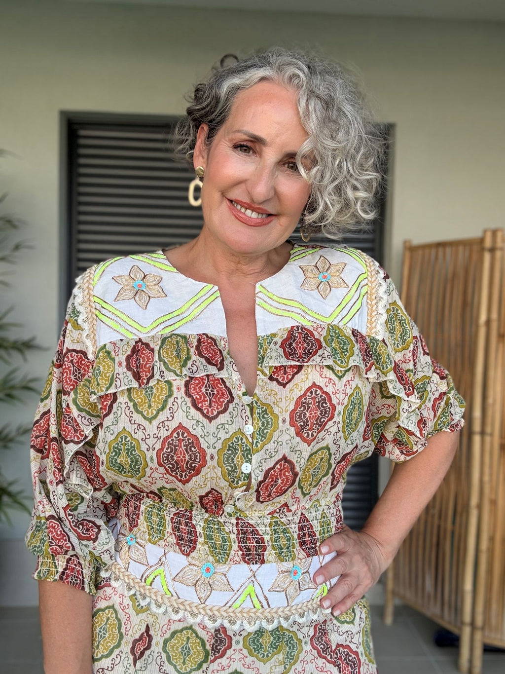 Completo Artigianale Siya | Blusa e Gonna Lunga Boho Verde e Rosso