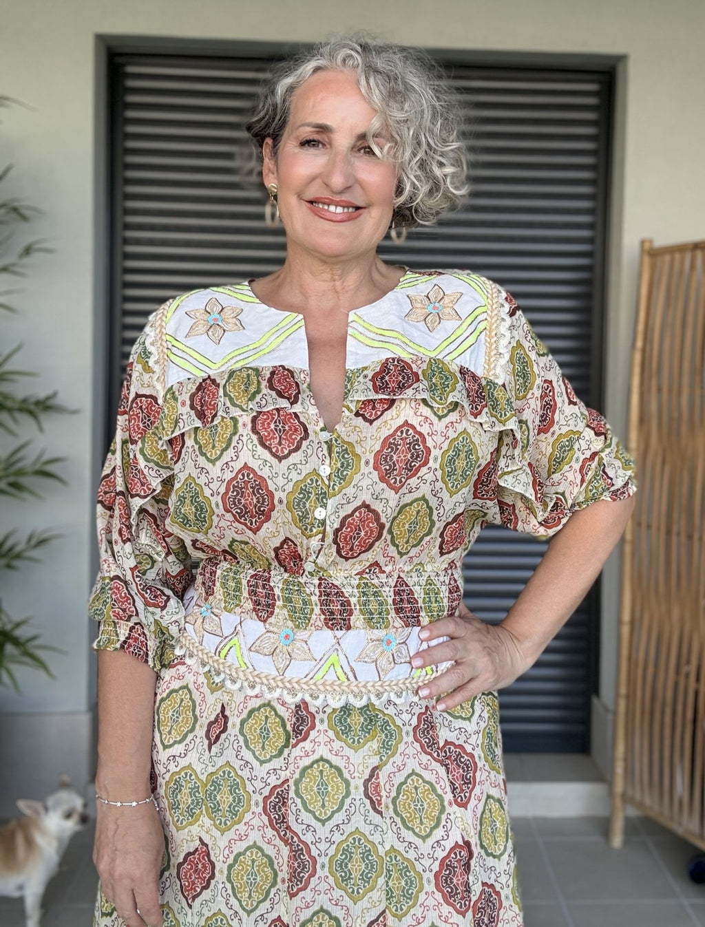 Completo Artigianale Siya | Blusa e Gonna Lunga Boho Verde e Rosso