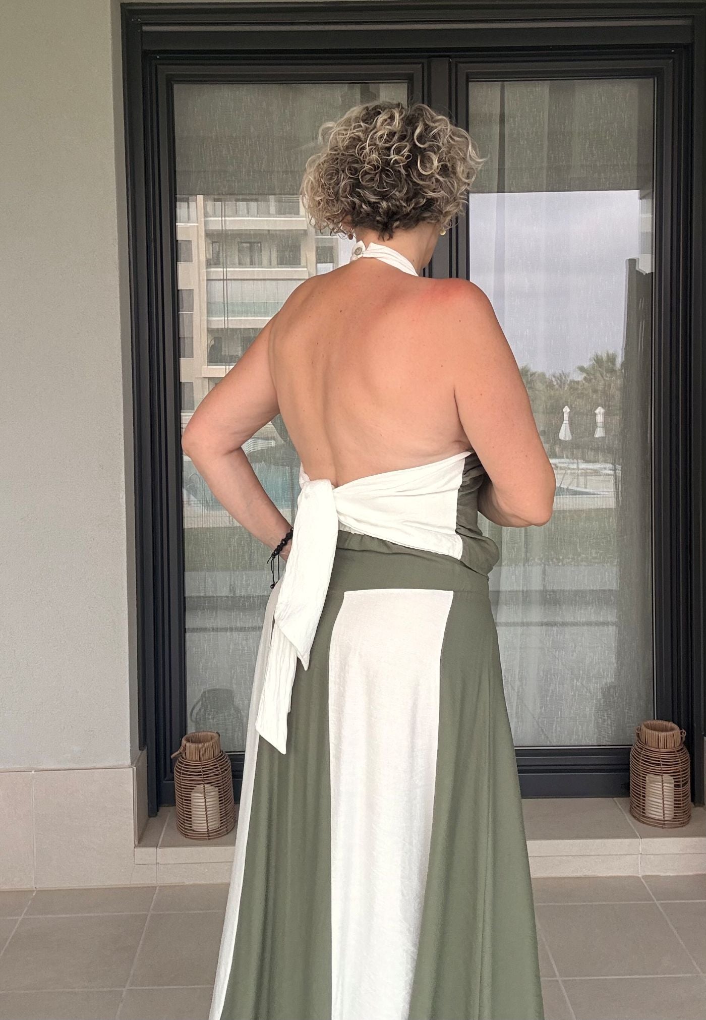 Conjunto Dos Piezas Verde Kaki y Blanco Lia