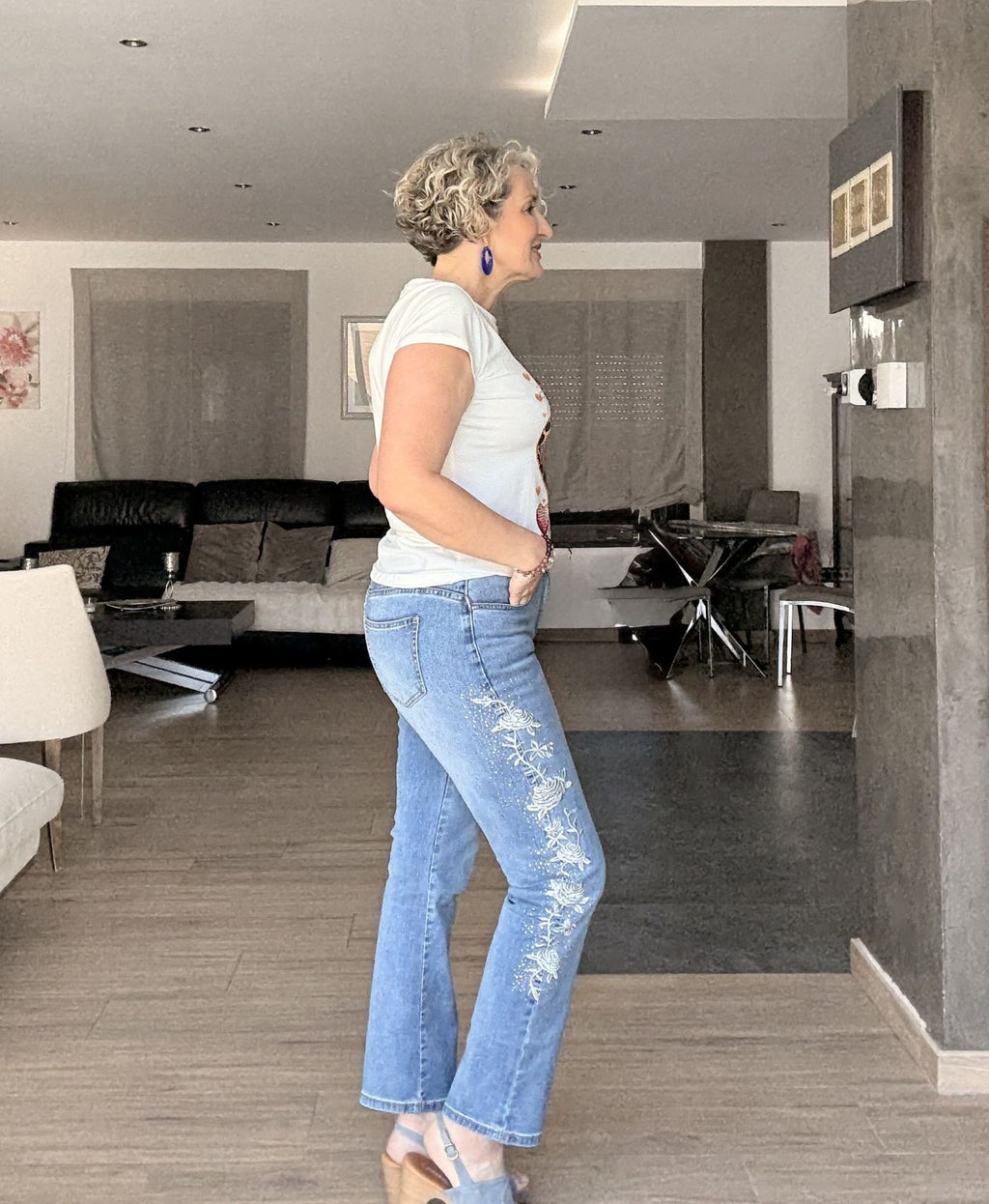 Jeans skinny con ricami in argento