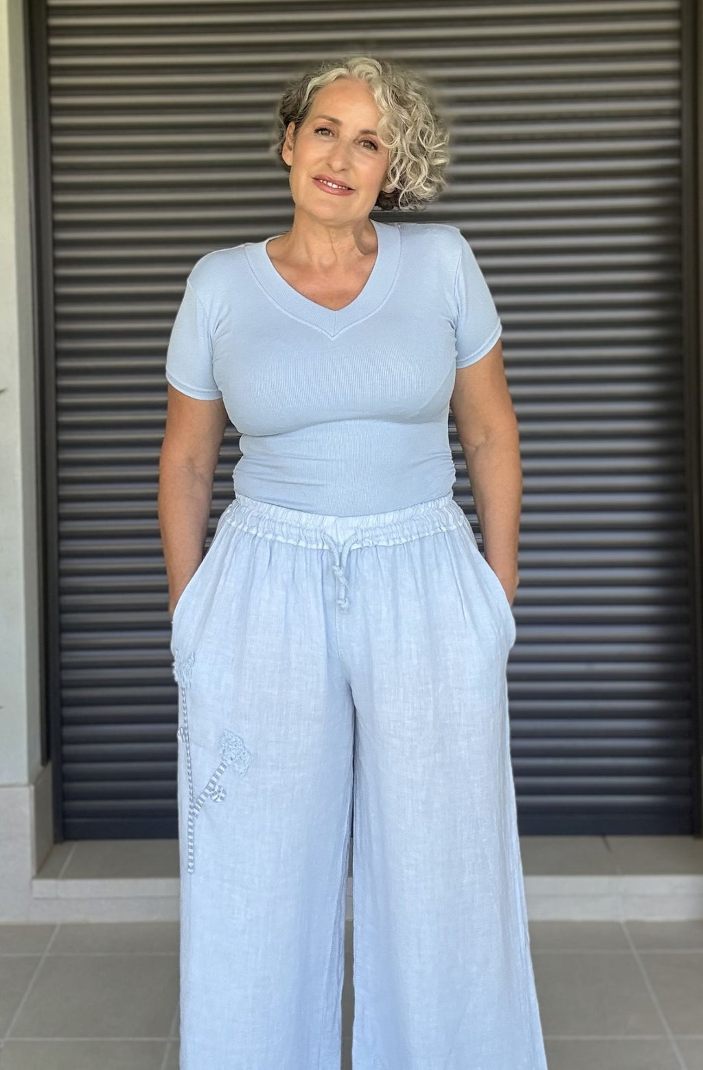 Pantalone Lino Celeste