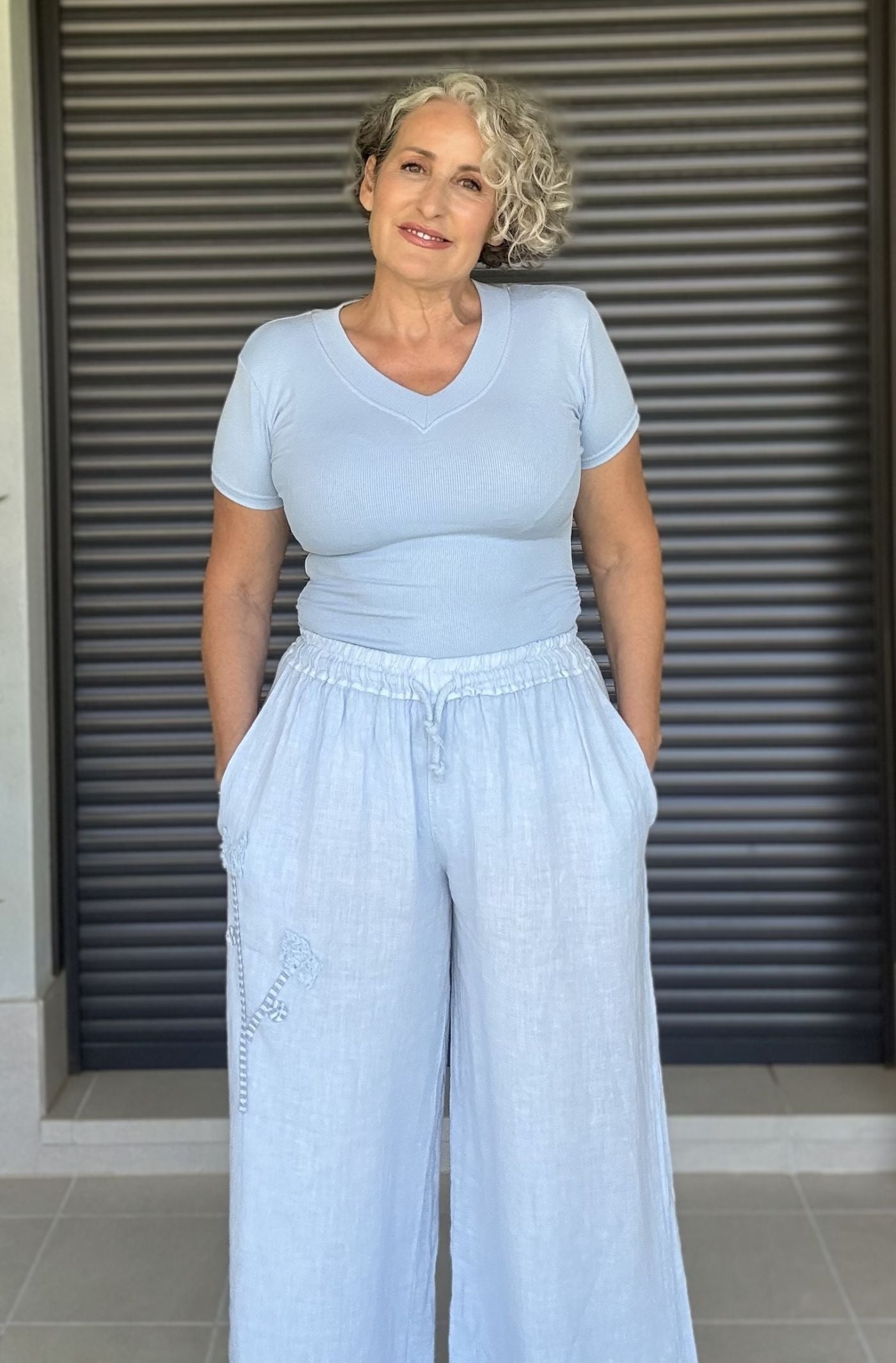 Pantalón Lino Celeste