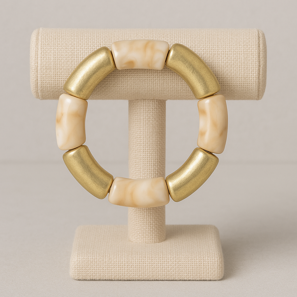 Pulsera Elástica Beige y Dorada Estilo Boho