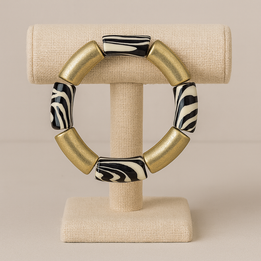 Pulsera Elástica Dorada y Cebra