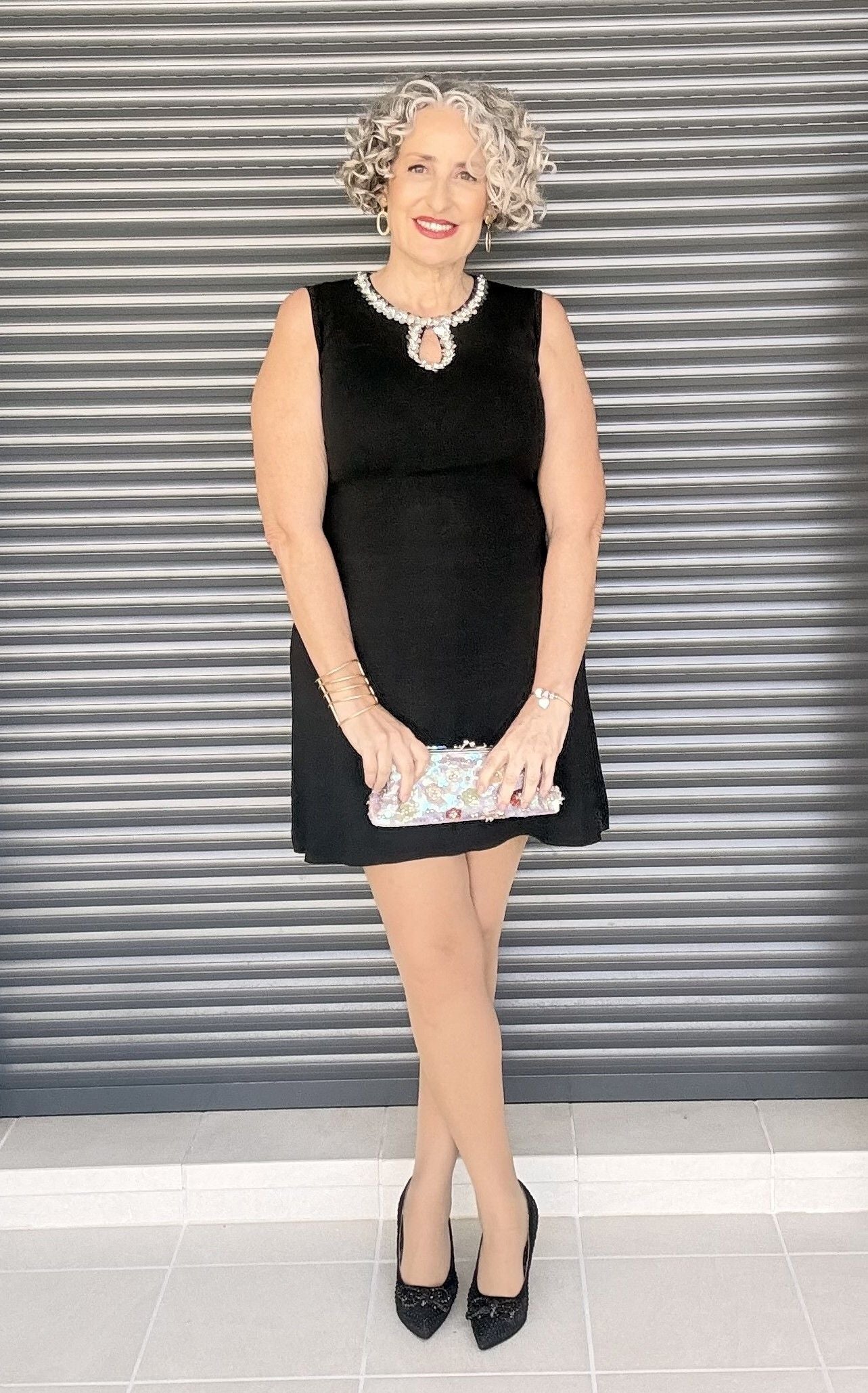 Vestido Negro Grace Pedrería Plateada