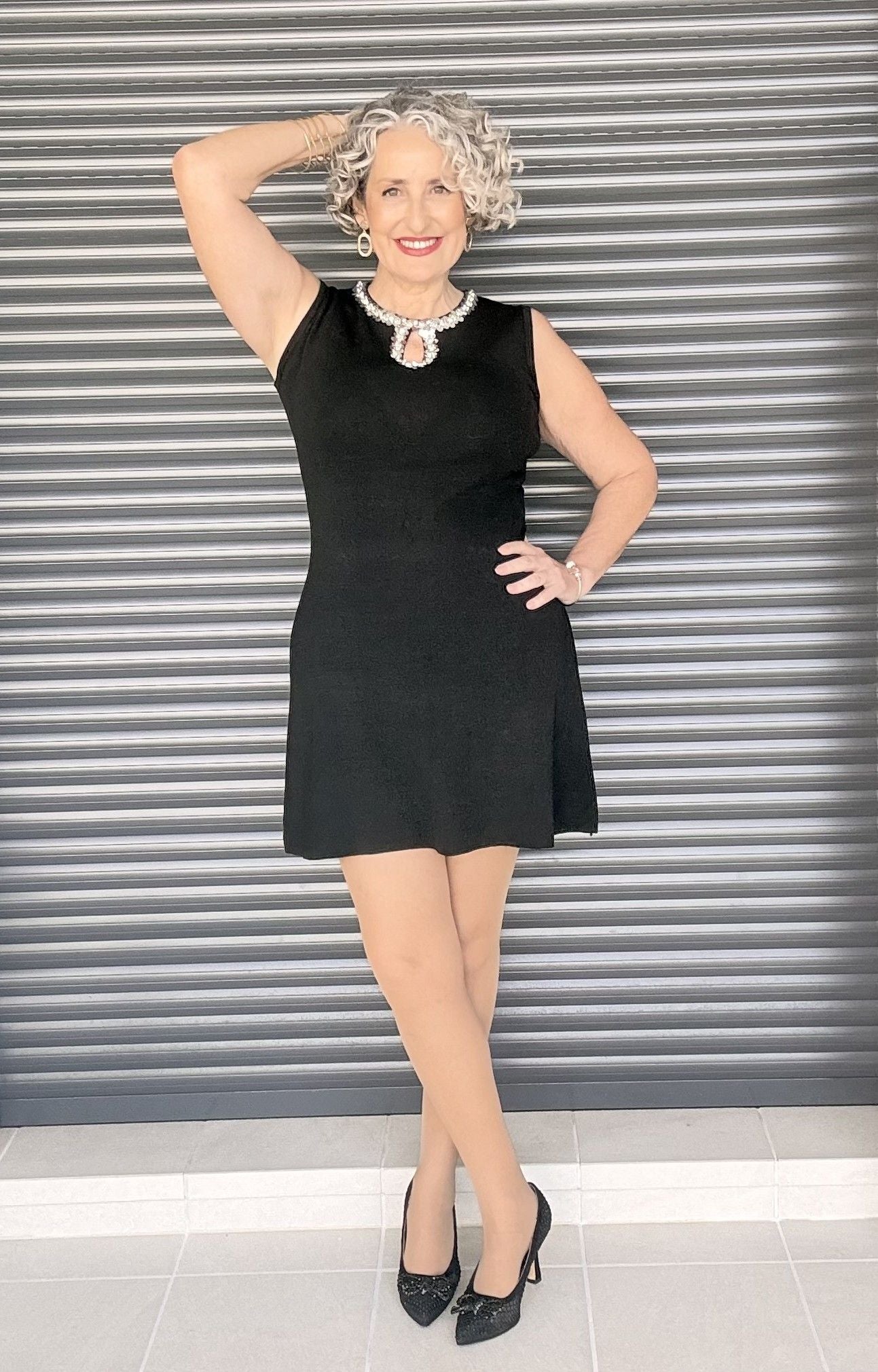 Vestido Negro Grace Pedrería Plateada