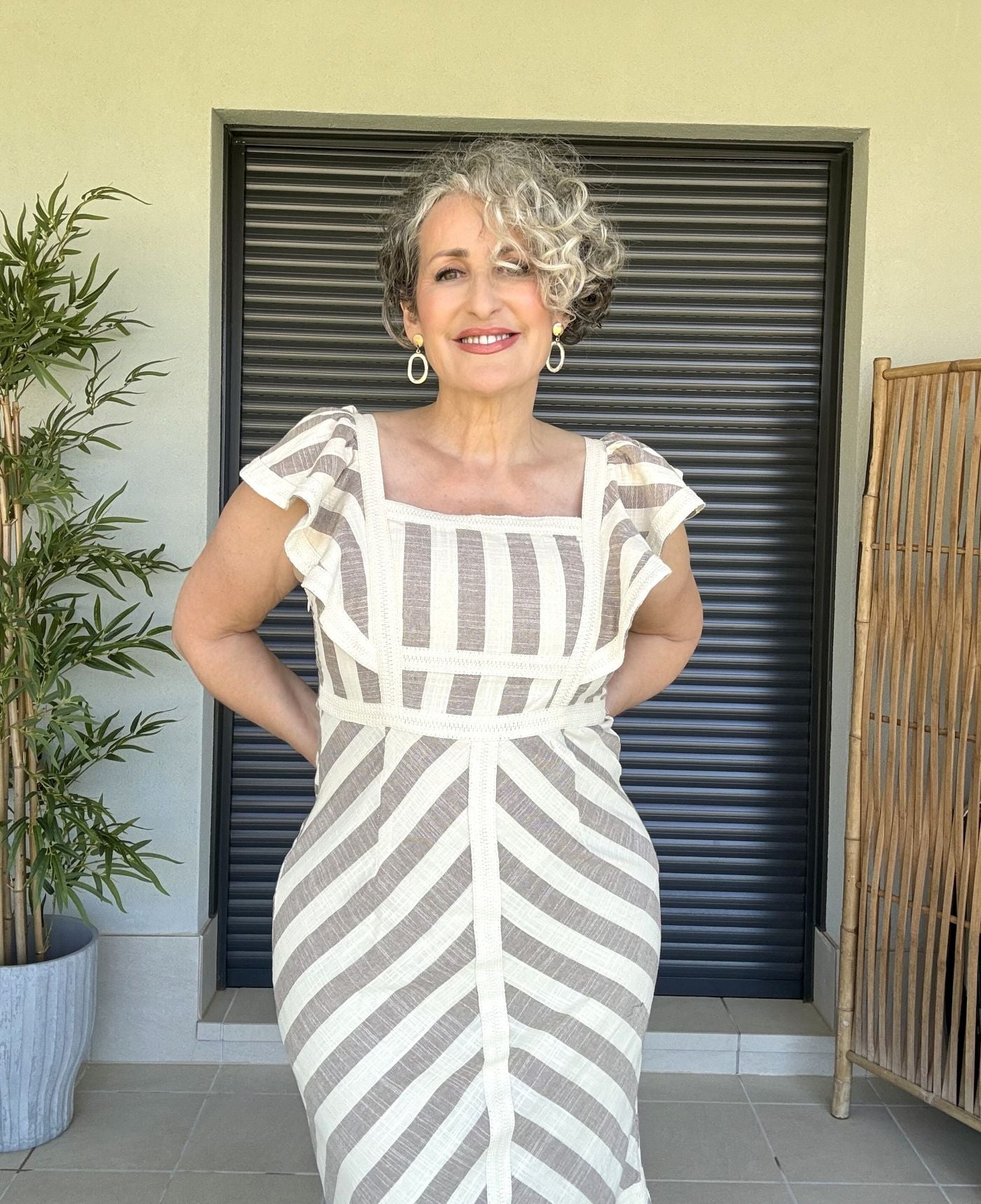 Vestido Rayas Beige y Blanco en Lino