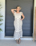 Vestido Rayas Beige y Blanco en Lino