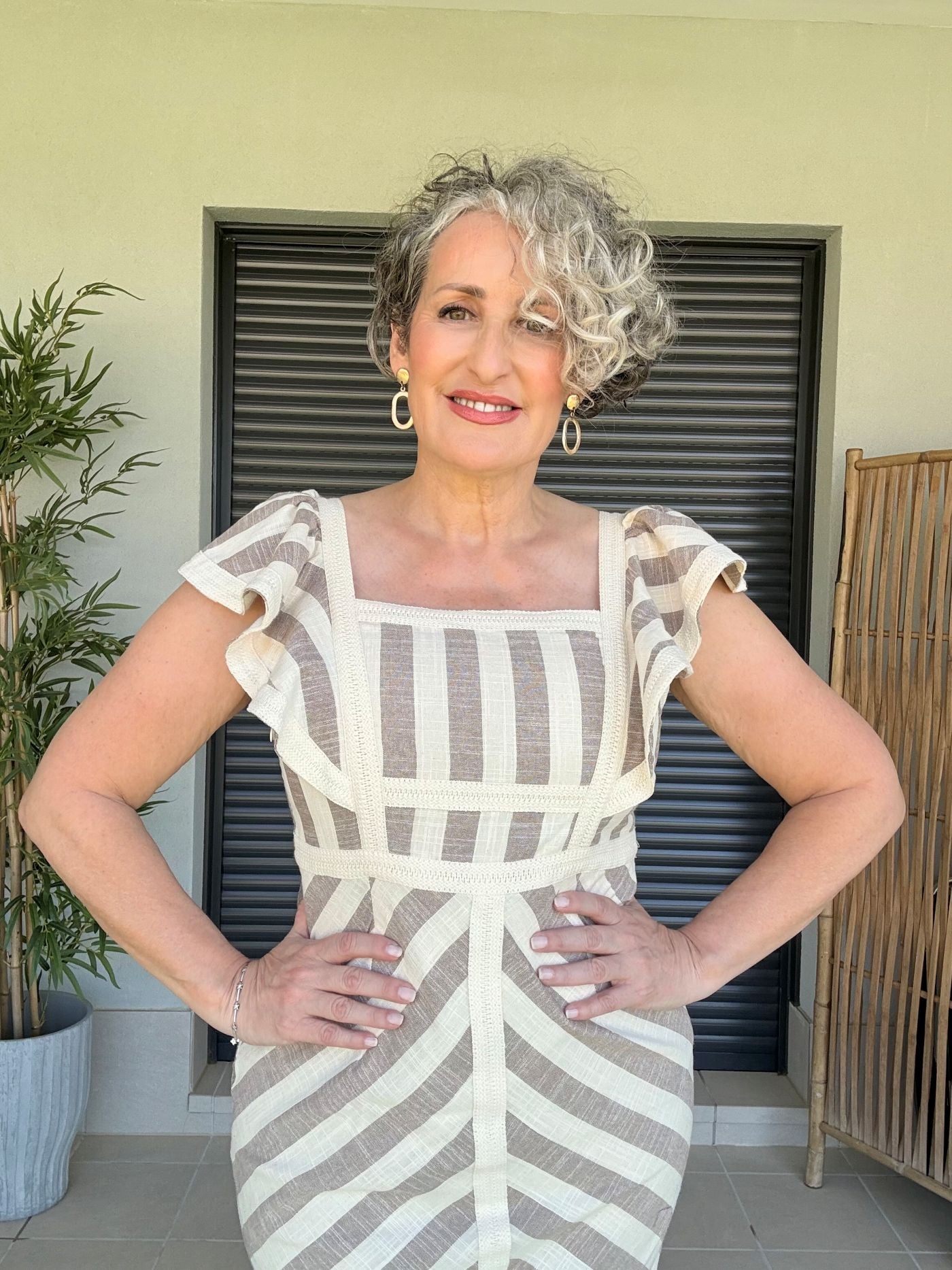 Vestido Rayas Beige y Blanco en Lino