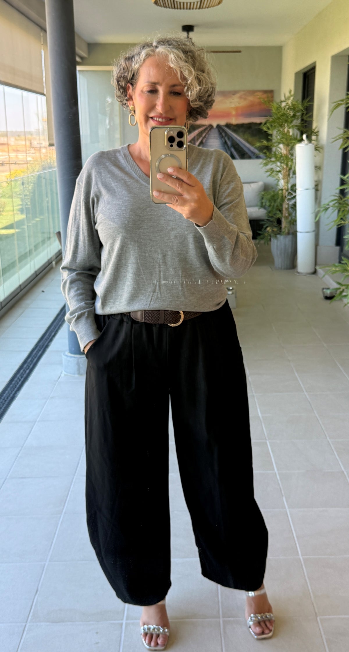 Pantalón Globo Negro con Cinturón