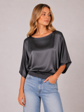 Blusa Satinada Mangas Caídas