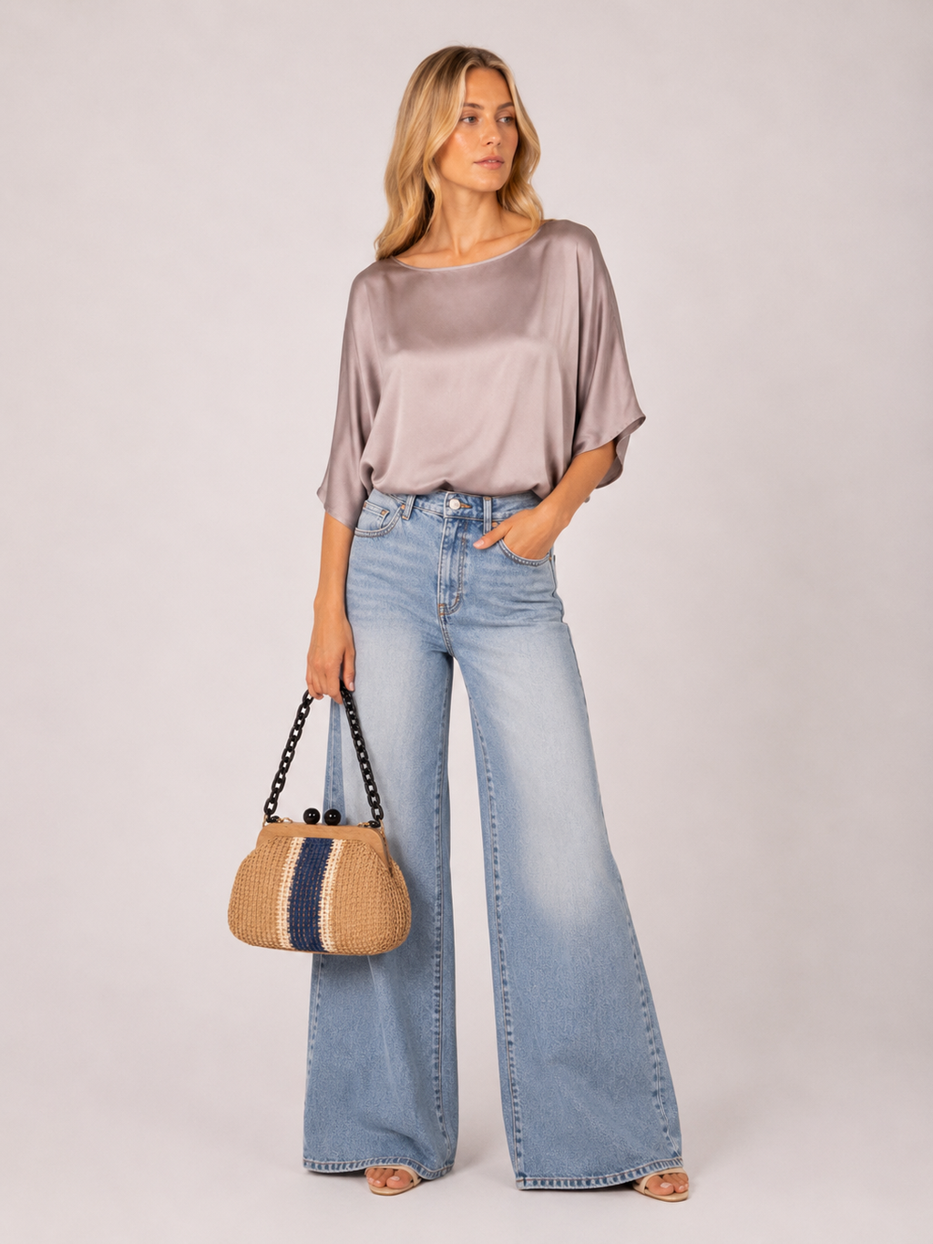 Blusa Satinada Mangas Caídas