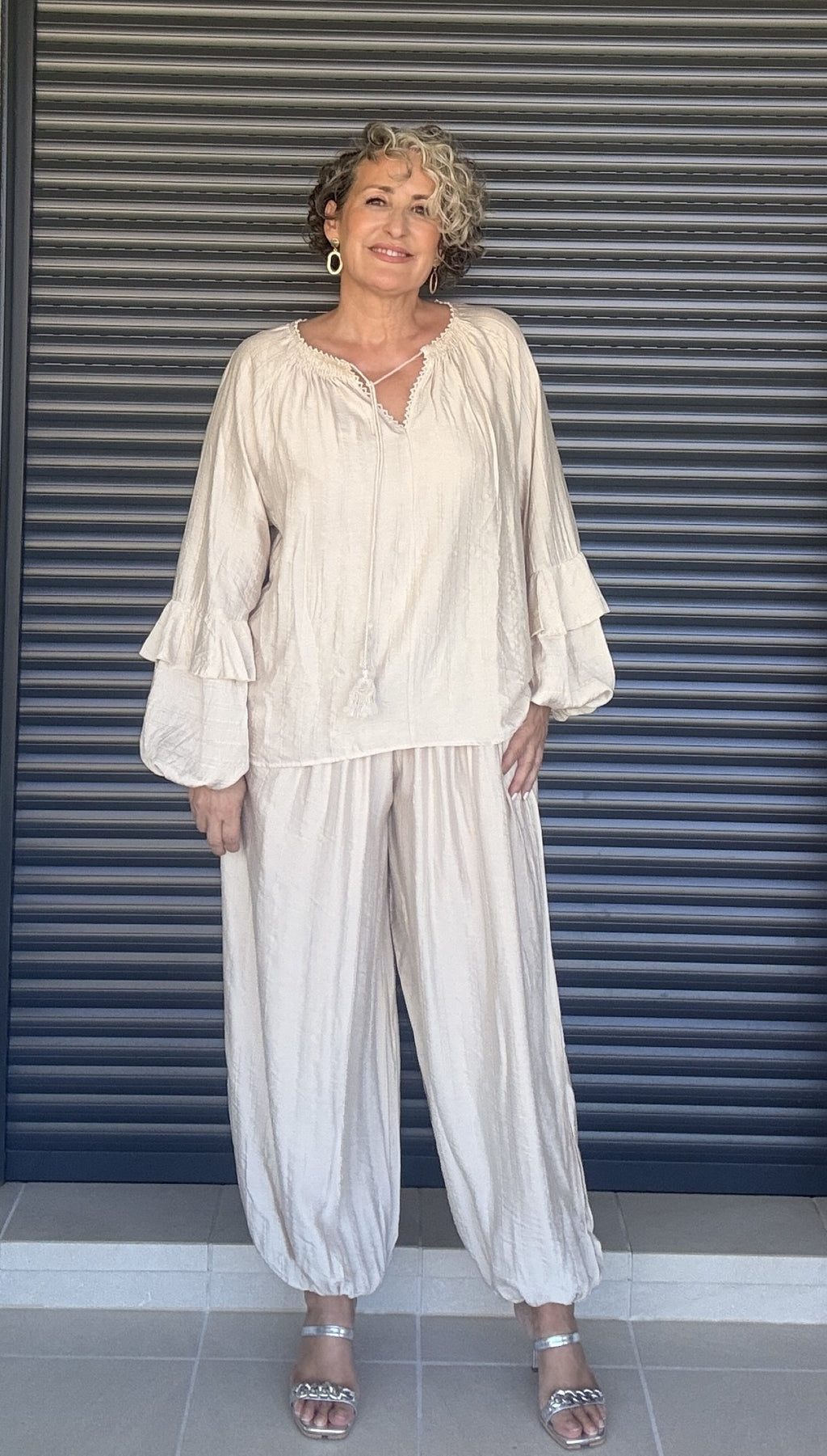 Pantalón Boho Chic Bombacho Beige