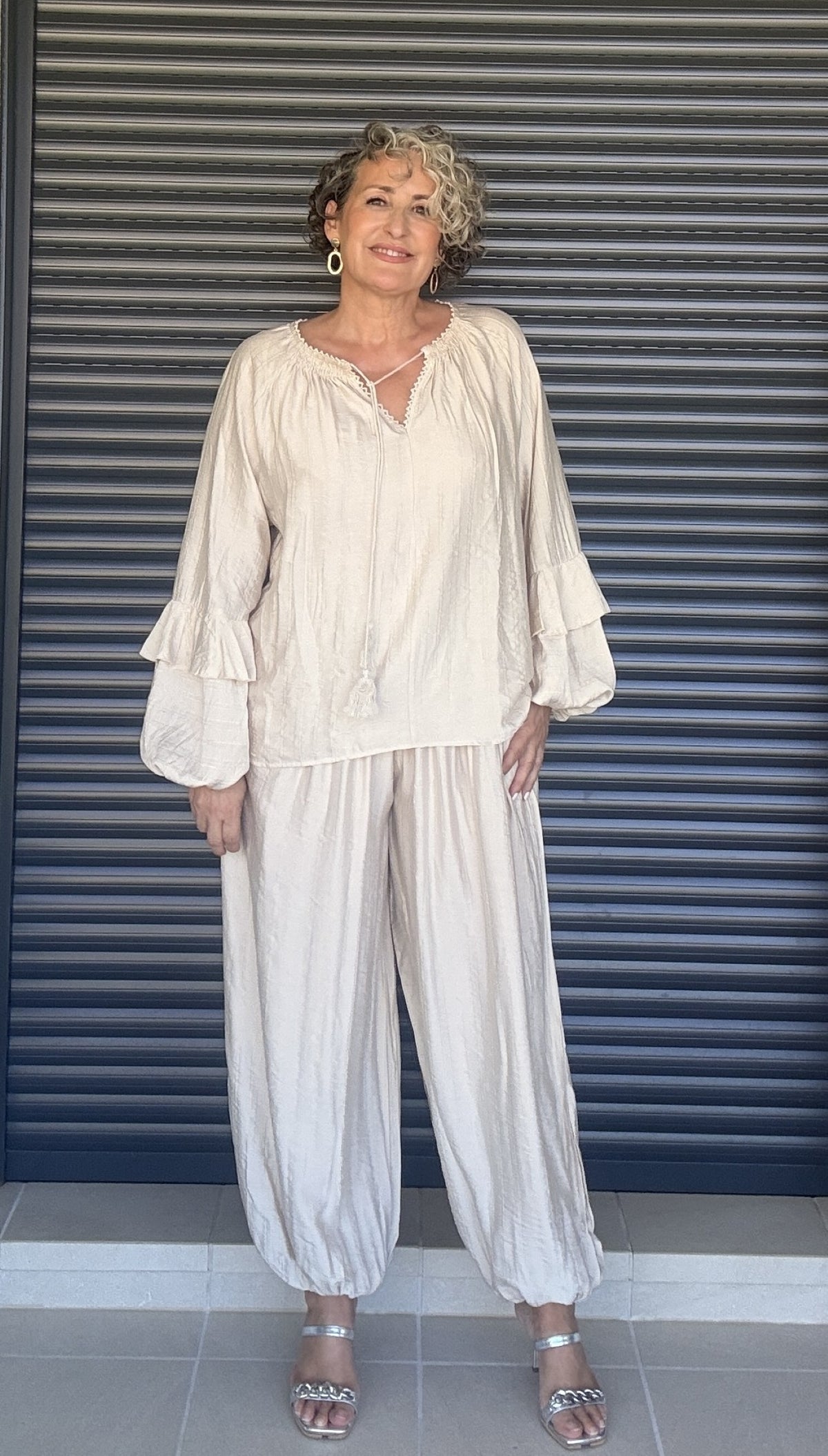 Pantalón Boho Chic Bombacho Beige
