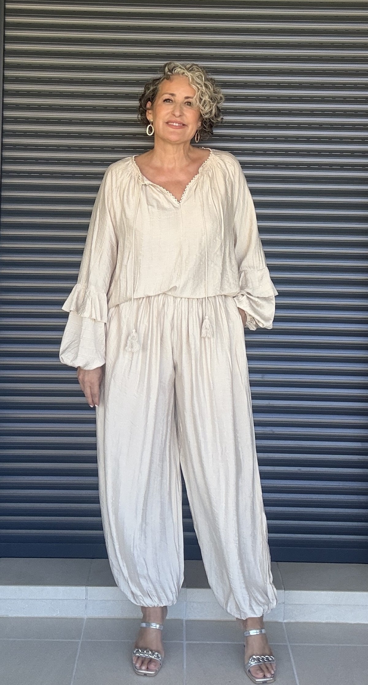 Pantalón Boho Chic Bombacho Beige