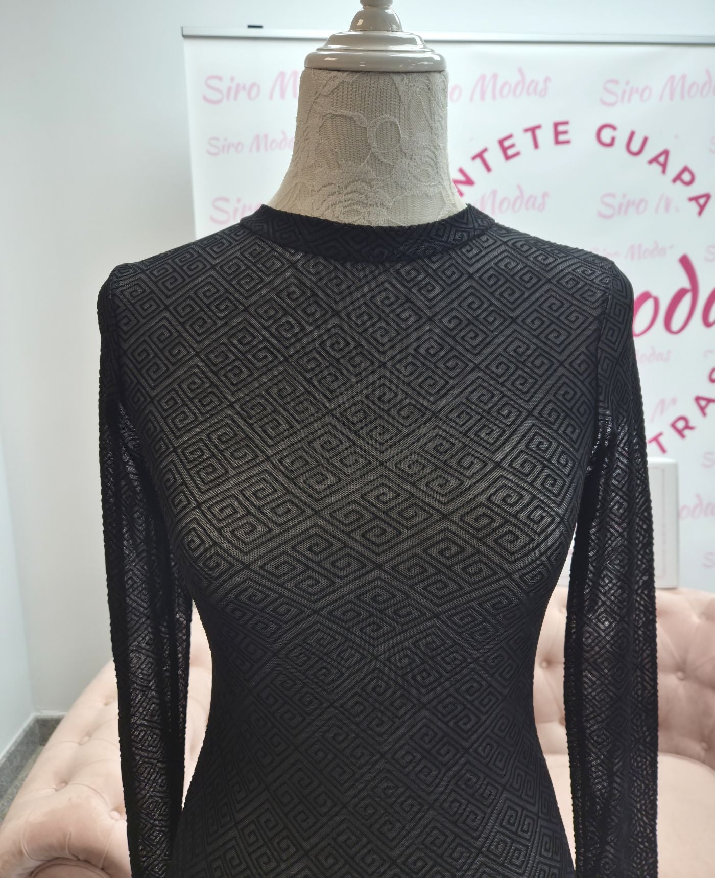 Body con Estampado Geométrico Semitransparente en Negro y Marrón