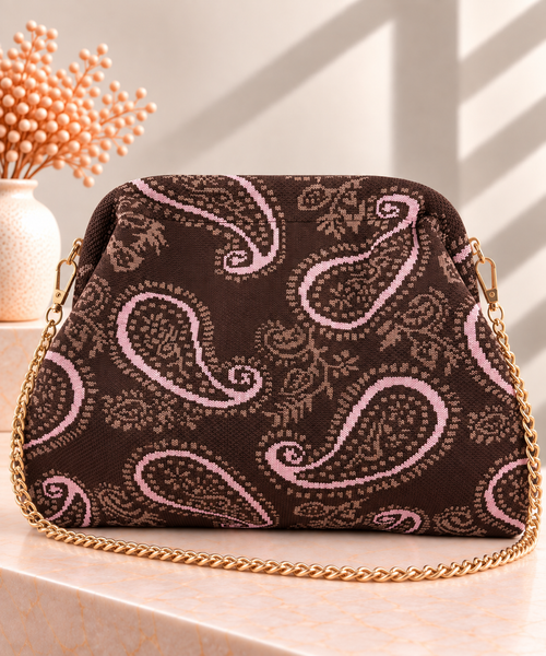 Bolso Clutch Cachemira Marrón y Nude