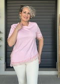 Maglietta Rosa Girocollo in Pizzo